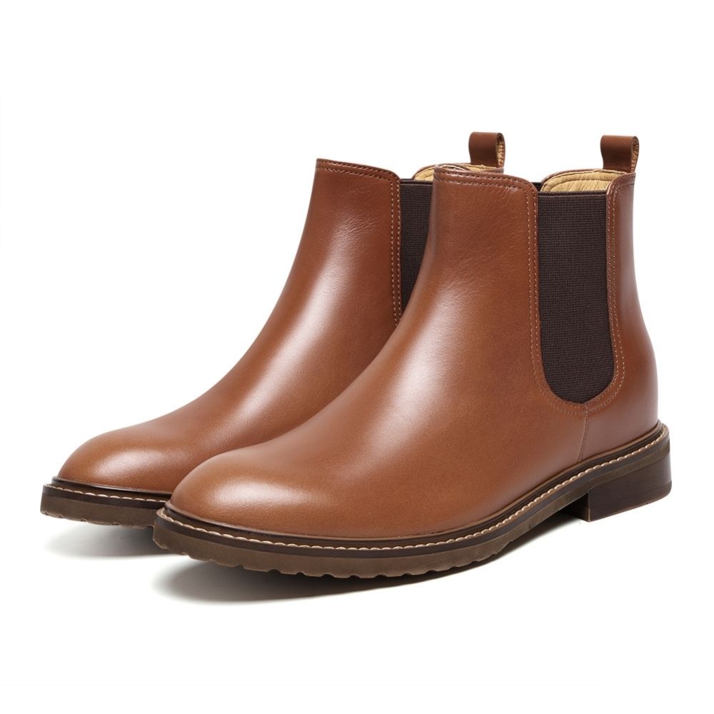 Mr. Tognetti Tan 7cm | Leather Chelsea Elevator Boots (2.8")