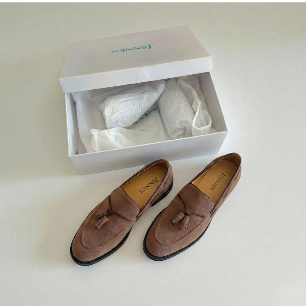 Mr. Ehnes Brown 6cm | Suede Slip-On Dress Shoes (2.4")