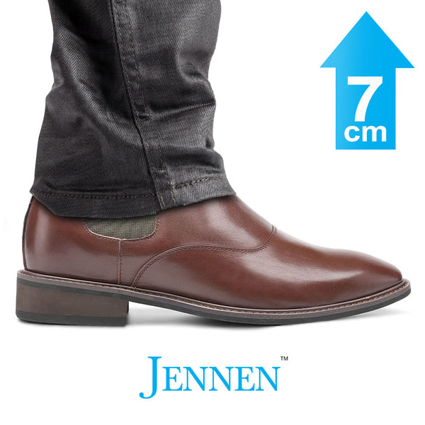 Mr. Waldo 7cm 2.8 inches Brown Leather Chelsea Boots for Men JENNEN Shoes