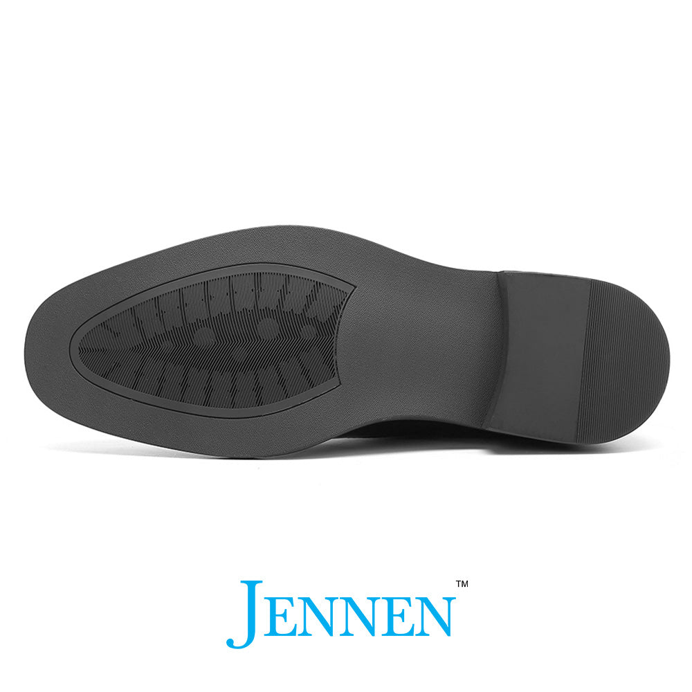 Black leather elevator boots for a sophisticated office look