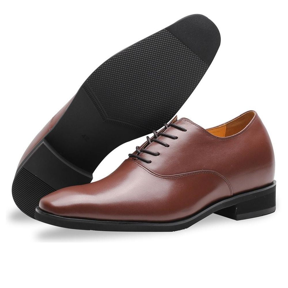 Business Brown Oxford Men Shoes with Height Gain Heels