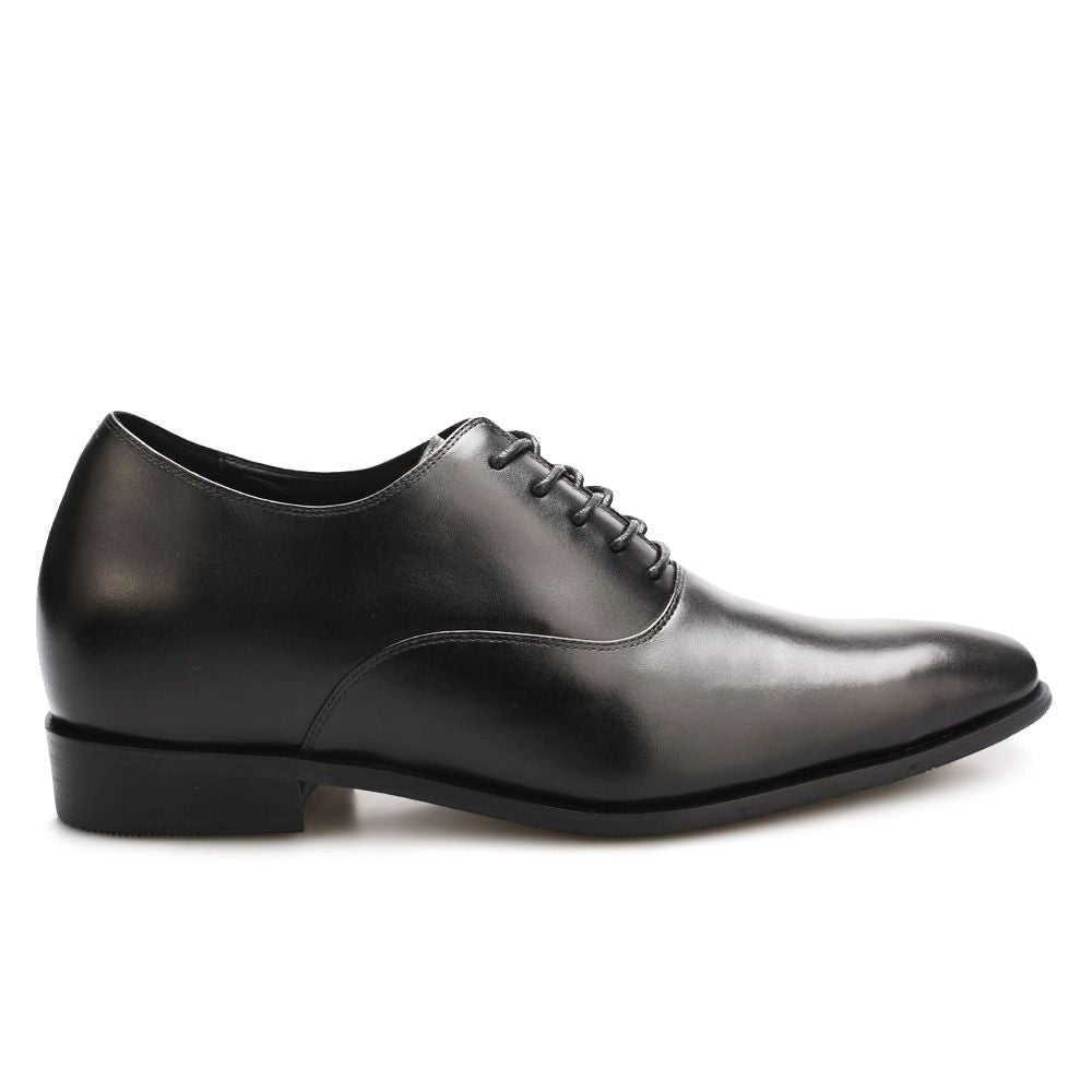 7cm Taller Mens Black Wedding Elevator Shoes 