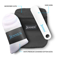 Premium Shoe Care & Comfort Kit | Shoehorn, Microfibre Cloth & White Socks