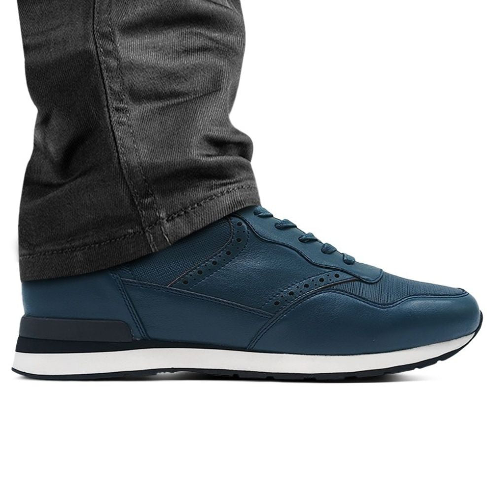 Mr. Zathya 8cm | 3.2 Inches Height Boost | Sporty Blue Leather Elevator Shoes