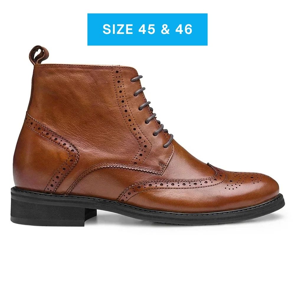 Mr. Ives Brown 7cm | 2.8 inches Taller Brogue Men's Heeled Boots