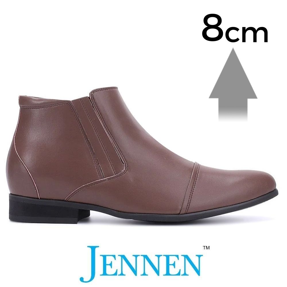 Brown Vegan Platform Boots with 8cm Hidden Height Increase for Short Men