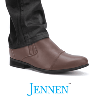 Slip On 8cm Luxury Business Class Brown Vegan Boots that Secretly Adds Height