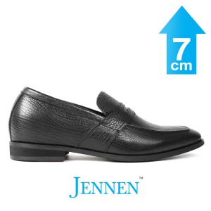 Mr. Deaton 7cm | 2.8 inches Black Leather Slip On Height-Boosting Shoes
