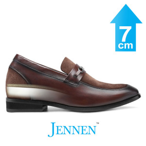 Mr. Bramble 7cm | 2.8 inches Brown Leather Slip On Formal Elevator Shoes