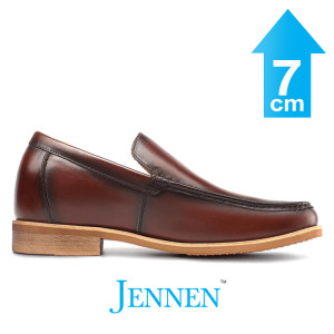 Mr. Matisse 7cm | 2.8 inches Taller Brown Leather Slip On Loafers