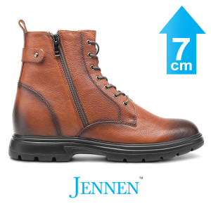 Mr. Wareheim 7cm | 2.8 inches Brown Leather Elevated Work Style Boots for Men