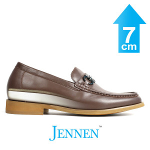 Mr. Gibson 7cm | 2.8 inches Stylish Slip On Brown Leather Elevator Shoes